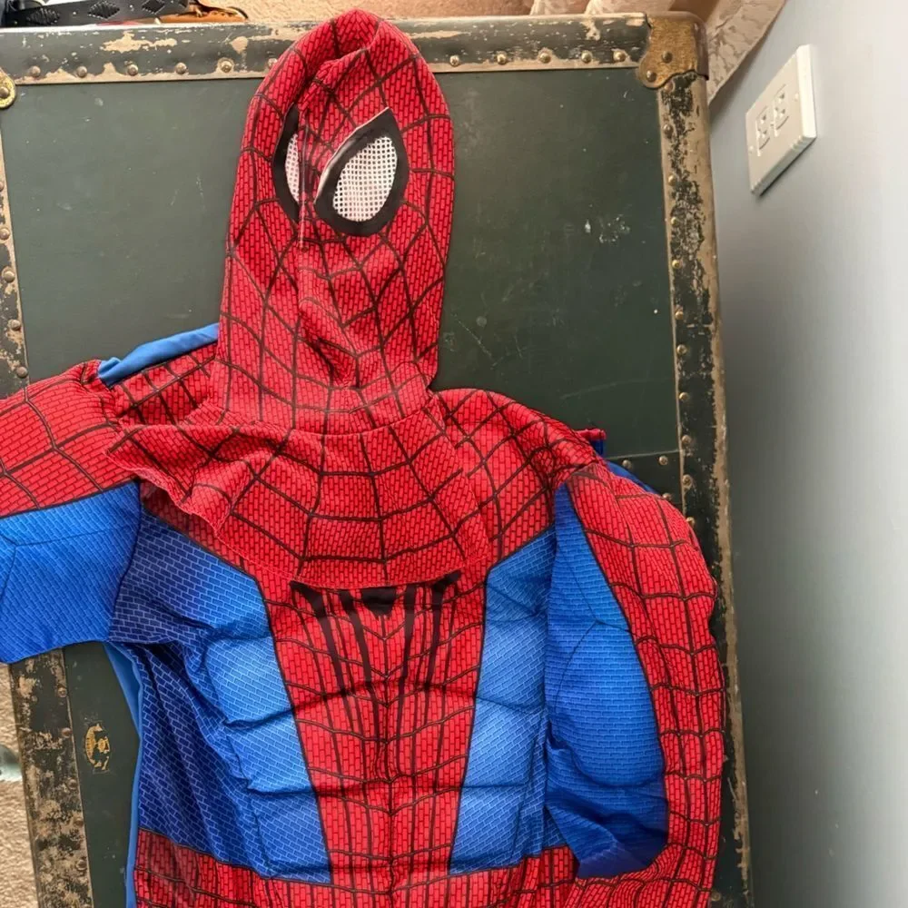 Ruby’s  SPIDER-MAN Halloween Costume Kids Child 10-12 Muscles Hood Mask Large